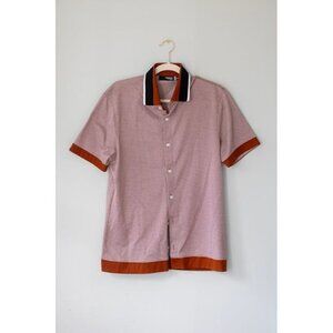 Murano Red Stripe Short Sleeve Dress Shirt with Rust Trim